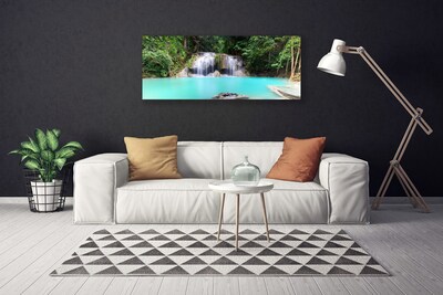 Canvas Wall art Waterfall lake nature blue white grey green