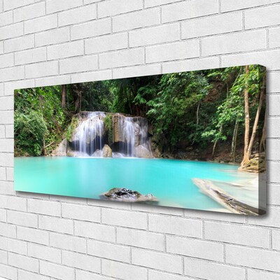 Canvas Wall art Waterfall lake nature blue white grey green