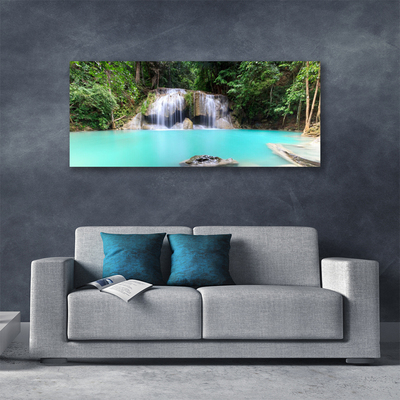 Canvas Wall art Waterfall lake nature blue white grey green