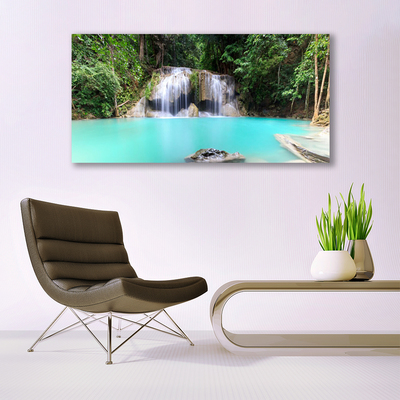 Canvas Wall art Waterfall lake nature blue white grey green