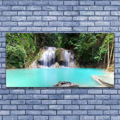 Canvas Wall art Waterfall lake nature blue white grey green