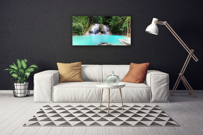 Canvas Wall art Waterfall lake nature blue white grey green