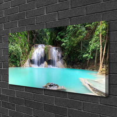 Canvas Wall art Waterfall lake nature blue white grey green