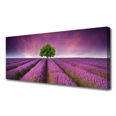 Canvas Wall art Meadow tree nature pink green purple