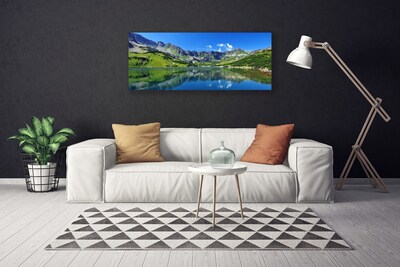 Canvas Wall art Mountain lake landscape blue green grey