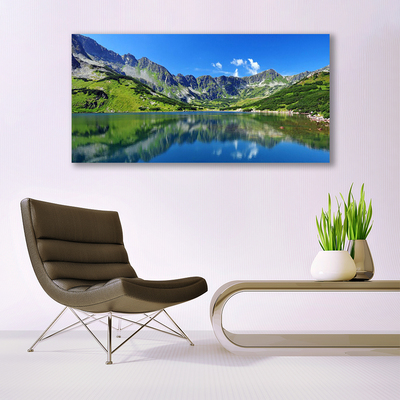 Canvas Wall art Mountain lake landscape blue green grey