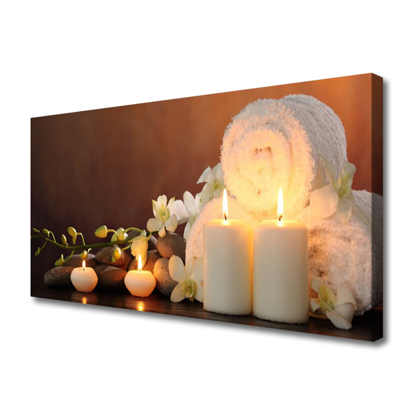 Canvas Wall art Candles bath towels art white yellow