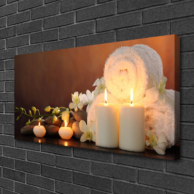 Canvas Wall art Candles bath towels art white yellow