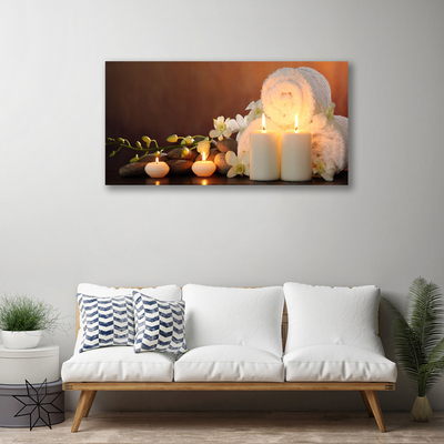 Canvas Wall art Candles bath towels art white yellow