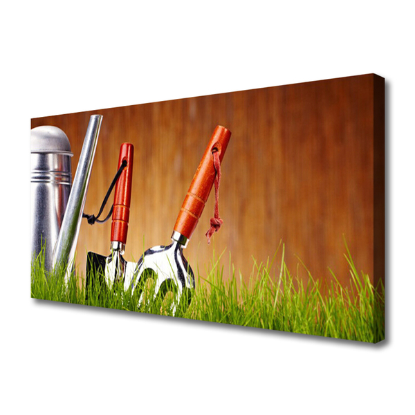 Canvas Wall art Watering can grass art silver green