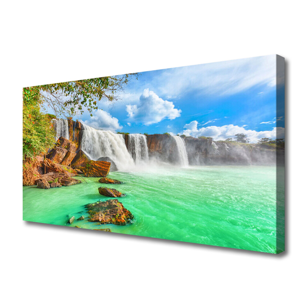 Canvas Wall art Waterfall lake landscape blue brown white green