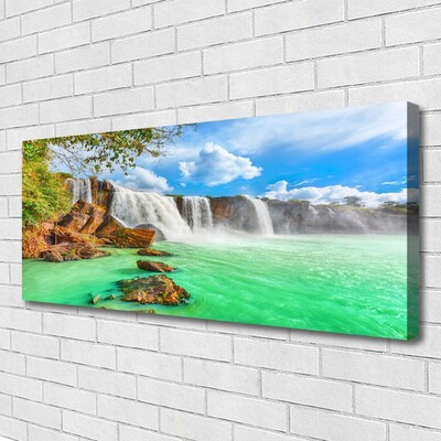 Canvas Wall art Waterfall lake landscape blue brown white green