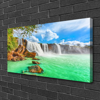 Canvas Wall art Waterfall lake landscape blue brown white green