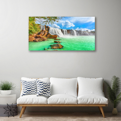 Canvas Wall art Waterfall lake landscape blue brown white green