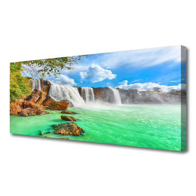 Canvas Wall art Waterfall lake landscape blue brown white green