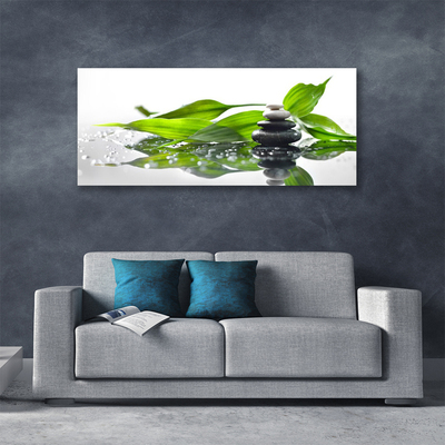 Canvas Wall art Stones leaves art black green