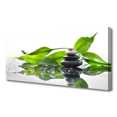 Canvas Wall art Stones leaves art black green