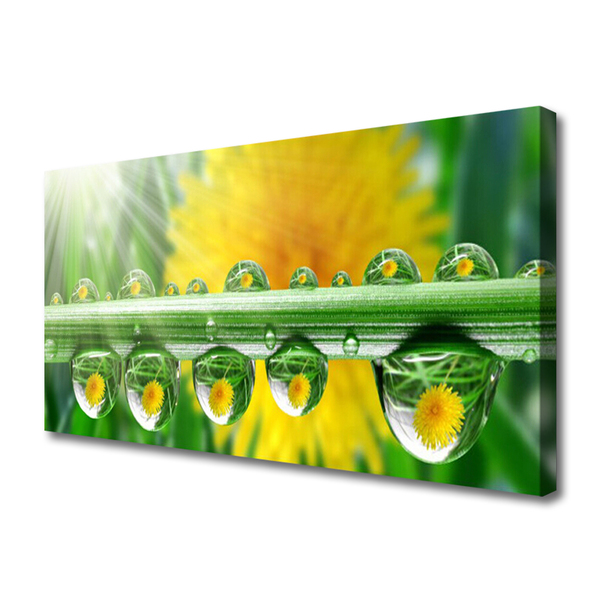 Canvas Wall art Stem dew drops floral green