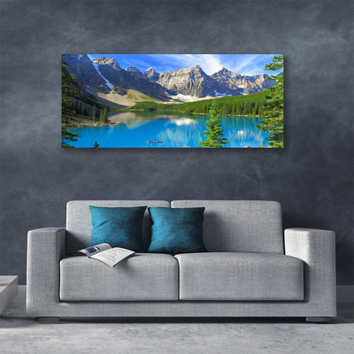 Canvas Wall art Lake mountain forest landscape blue green grey white