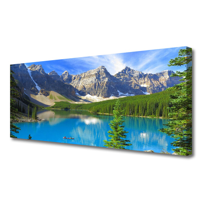 Canvas Wall art Lake mountain forest landscape blue green grey white