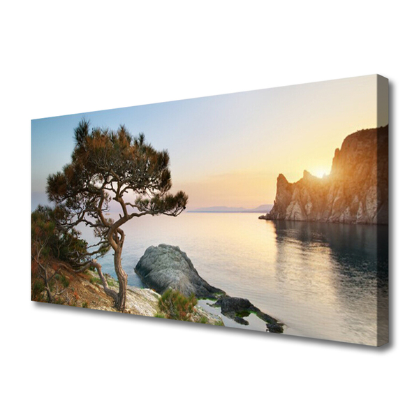 Canvas Wall art Lake tree landscape blue brown green