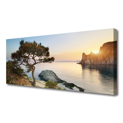 Canvas Wall art Lake tree landscape blue brown green