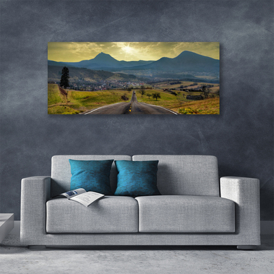 Canvas Wall art Road mountain landscape black green blue