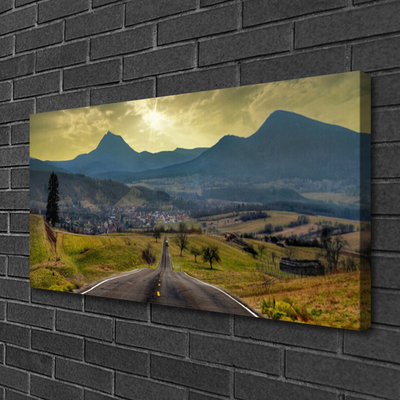Canvas Wall art Road mountain landscape black green blue