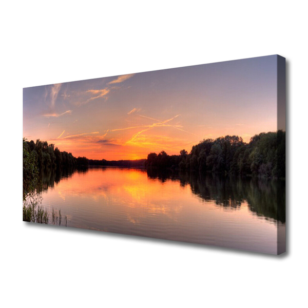 Canvas Wall art Lake forest landscape yellow greengrey