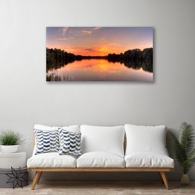 Canvas Wall art Lake forest landscape yellow greengrey