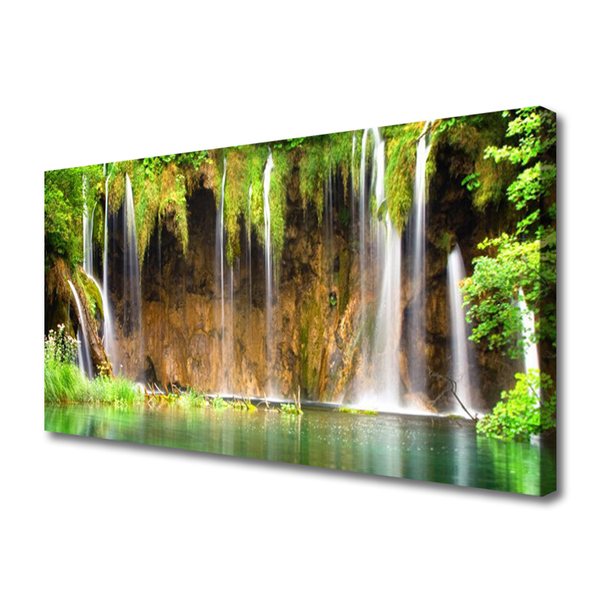 Canvas Wall art Waterfall lake nature brown green white blue