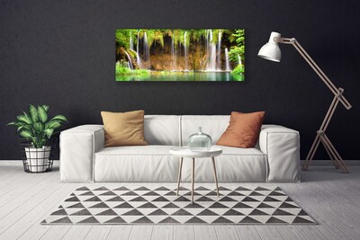 Canvas Wall art Waterfall lake nature brown green white blue