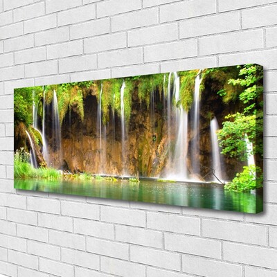 Canvas Wall art Waterfall lake nature brown green white blue