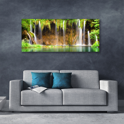 Canvas Wall art Waterfall lake nature brown green white blue