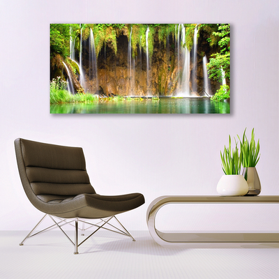 Canvas Wall art Waterfall lake nature brown green white blue