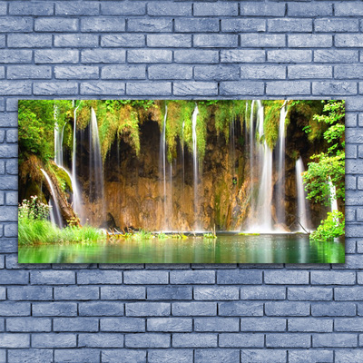 Canvas Wall art Waterfall lake nature brown green white blue