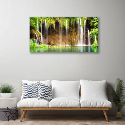 Canvas Wall art Waterfall lake nature brown green white blue