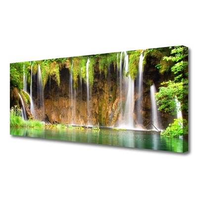 Canvas Wall art Waterfall lake nature brown green white blue