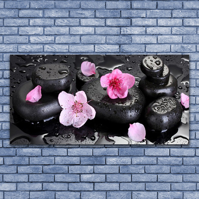 Canvas Wall art Flower stones art pink black