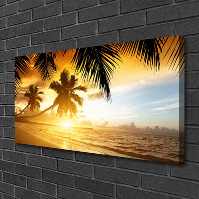 Canvas Wall art Beach palm sea landscape yellow black blue