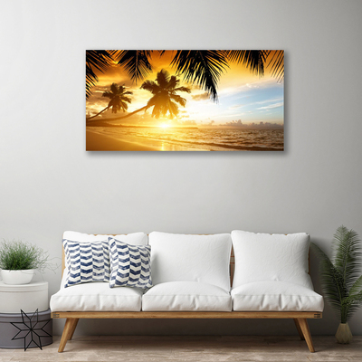 Canvas Wall art Beach palm sea landscape yellow black blue