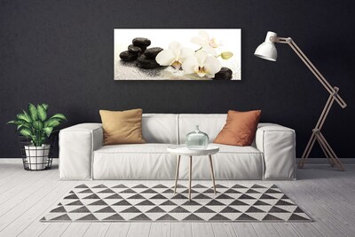 Canvas Wall art Flower stones floral white black