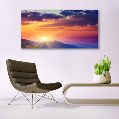 Canvas Wall art Sun mountains landscape multi