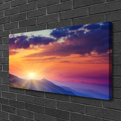 Canvas Wall art Sun mountains landscape multi