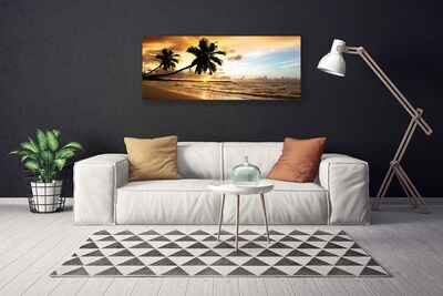 Canvas Wall art Palm trees beach sea landscape yellow black blue