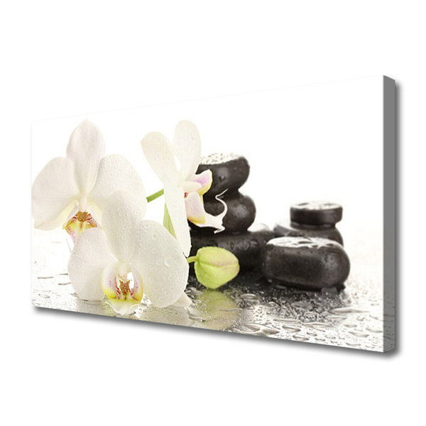 Canvas Wall art Flower stones floral white black