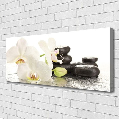 Canvas Wall art Flower stones floral white black