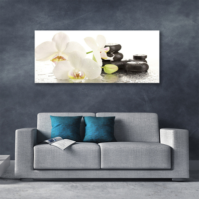 Canvas Wall art Flower stones floral white black