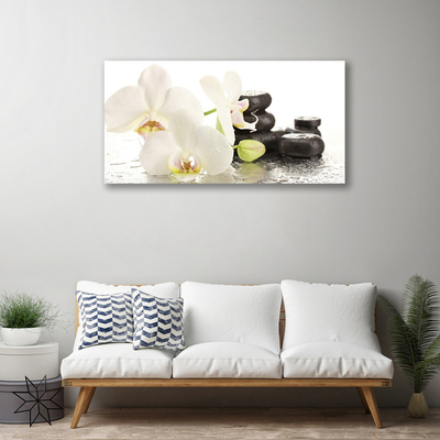 Canvas Wall art Flower stones floral white black