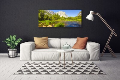 Canvas Wall art Lake mountain forest nature blue green grey